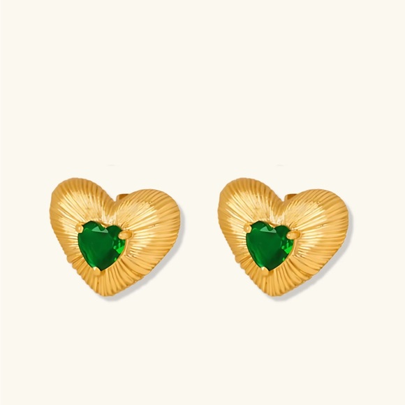 18K Gold Plated Vintage Heart Earrings*Green Emerald Swarovski Crystal*ML - Picture 2 of 6